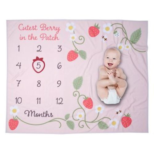 Lambs & Ivy Strawberry Patch Milestone Photo Opportunity Fleece Baby Blanket