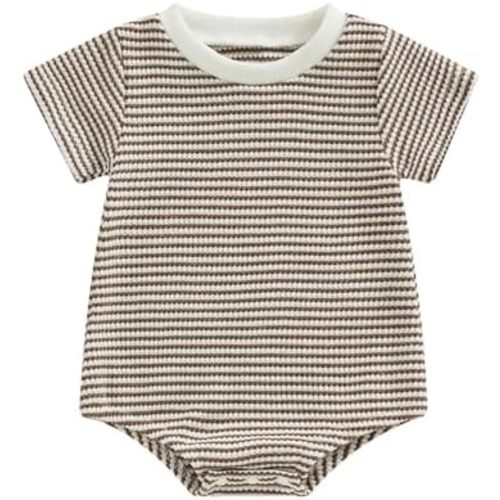 VISGOGO Unisex Baby Boy Girl Striped Romper Waffle Short Sleeve Bubble Oversized Romper Bodysuit Summer Clothes
