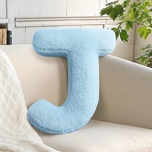 huraty Plush Alphabet J Pillow Light Blue Initial Letter Cushion Soft Novelty Pillow Decor for Kids Room Toddler Gifts (J, 14.9" Lx11.8 W)