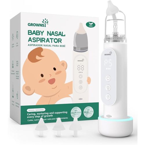 GROWNSY Nasal Aspirator for Baby, Upgraded 5 Suction Levels Baby Nose Sucker, IPX7 Waterproof Electric Nose Suction for Baby, Booger Sucker for Toddlers with Automatic Cleaning &Music &Light Functions