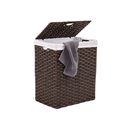 Seville Classics Modern Handwoven Lidded Rectangle Laundry Room Hamper with Liner