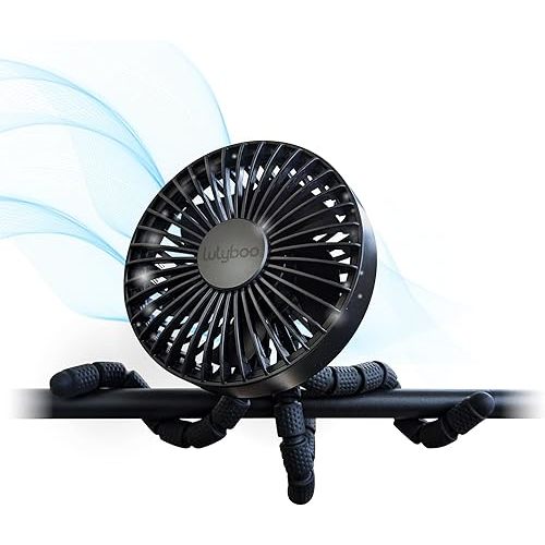 Lulyboo Rechargeable Stroller Fan, 360 Flexible Clip-On Baby Fan with Up to 16 Hours Battery, Waterproof, Adjustable Speed for Strollers, Cribs, Car, Outdoor, Compact & Portable