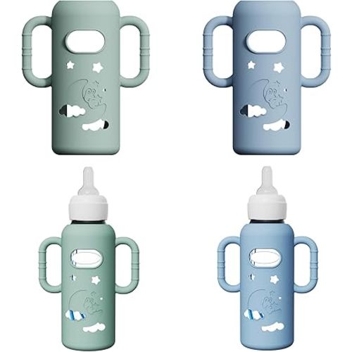 2 Pack Silicone Sleeves for Dr Brown's Glass Bottles, Drop Protection Bottle Sleeves with Handles, Anti Breakage Baby Bottle Protector Compatible with Dr. Brown's Newborn Glass Bottles,8 oz