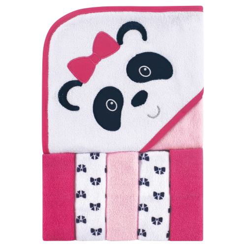 Luvable Friends Baby Girl Hooded Towel with Five Washcloths, Panda, One Size - Panda - One Size