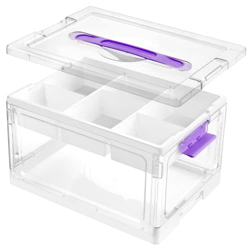 Vtopmart 24 QT Purple Clear Craft Organizer with Tray & Dividers, 1 Pack | Storage Box for Coloring Books, Modeling Clay, Molds and Art Supplies, Removable Tray for Craft Supplies Organization