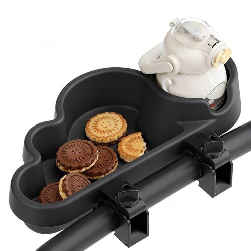 Li&Zhao Universal Stroller Snack Tray 3-in-1 Detachable Stroller Snack Tray Attachment with Secure Phone Holder, Spill-Proof Cup Holders Compartments, Easy-Clean Universal Snack Tray for Stroller