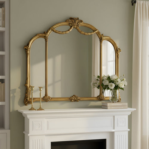 Astoria Grand Arch Antique Ornate Wall Mirror with Baroque Metal Frame,Vintage Mirror for Fireplace or Entryway Decor,48x39 inch, Vintage Silver & Reviews | Wayfair