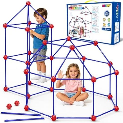Fort Building Kit for Kids, 140 Pcs STEM Building Toys for Indoor Outdoor, Ultimate Creative Set DIY Castles Tunnels Play Tent, Christmas Birthday Gifts for 4 5 6 7 8 9 10 11 12 Years Old Boys & Girls