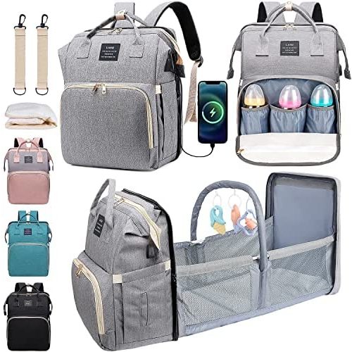 Diaper Bag Backpack, Baby Bag Diaper Bag with Changing Station & Toy Bar, Baby Girl Boy Diaper Bag for Dad Mom Travel Baby Shower Gifts, Large Capacity, 900d Oxford, USB Port, 3 Toys, Grey