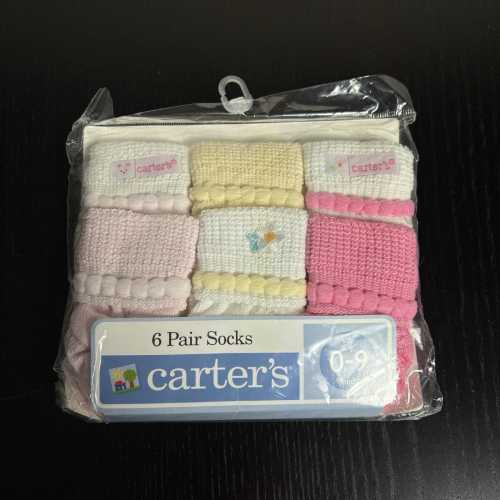 Vintage Y2K CARTERS Baby Girl 0-9 Months 6 Pair Socks Pack Deadstock/NEW 2004