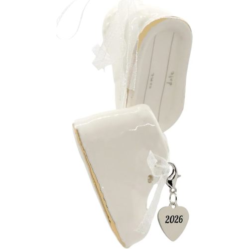 2026 White Personalized Baby Shoe Christmas Ornament - First Christmas, Birth, Baby Shower, Birthday, New Parents Gift for Girl and Boy