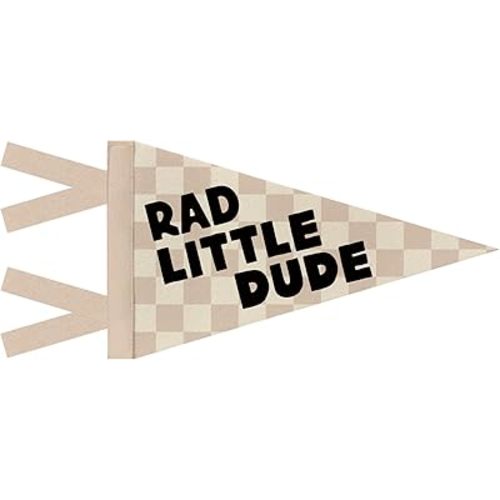 JXREQ Rad Little Dude Pennants Banners Flags for Kids Boys Room Decor, Trendy Retro Neutral Checkered Kids Canvas Wall Art Decor for Toddler Room Nursery Playroom, 8x17 Inch