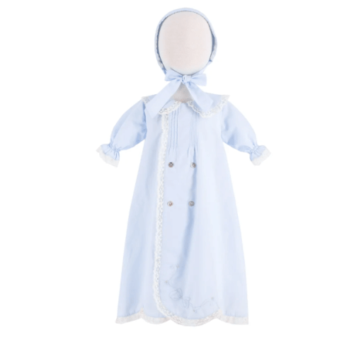 Baby Gown With Bonnet in Light Blue | Over The Moon