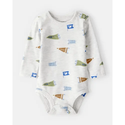Baby Boy Football Print Long-Sleeve Fashion Bodysuit - Grey | Carter's