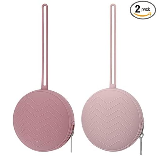 2 Pack Silicone Pacifier Holder Case, BPA Free Newborn Baby Pouch for Boys & Girls, Portable Container (Powder Rose, Dusty Lilac)