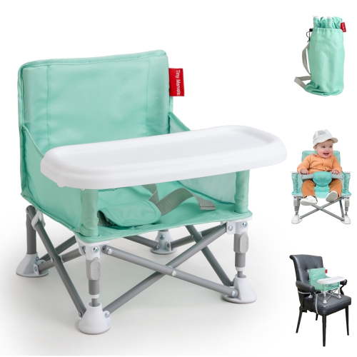 Tiny Marvels Portable Booster Seat, Foldable Baby High Chair with Removable Tray, Safety Harness & Carry Bag – for Toddlers Ages 6M-3Y