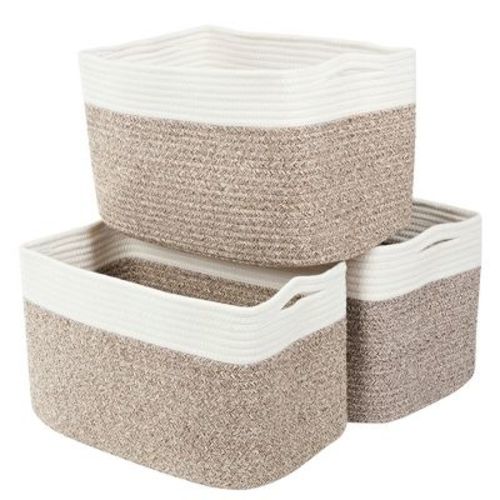 VECELO Large Cotton Rope Storage Baskets Set of 3, Sturdy Woven Organizer Bins for Nursery & Closet