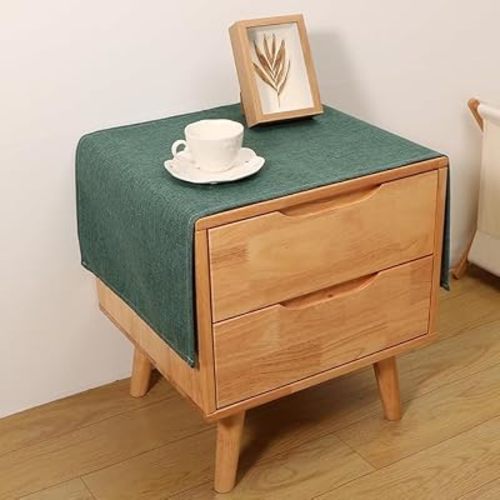 Small Bedside Tablecloth Table Dustcover End Tabletop Home Decoration Fabric Tablecloth Nightstand Table Covering Doilies for Furniture Décor (17.7 * 39.4inch) Dark Green