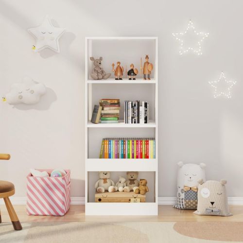 PDTEND 4-Tier Kids Bookshelf, Book Organizer, Toy Storage Cabinet Organizer, White