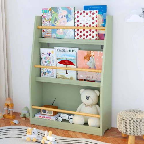 Jopath 3-Tier Bookshelf,Kids Bookshelf,Book Storage Rack for Bedroom,Green