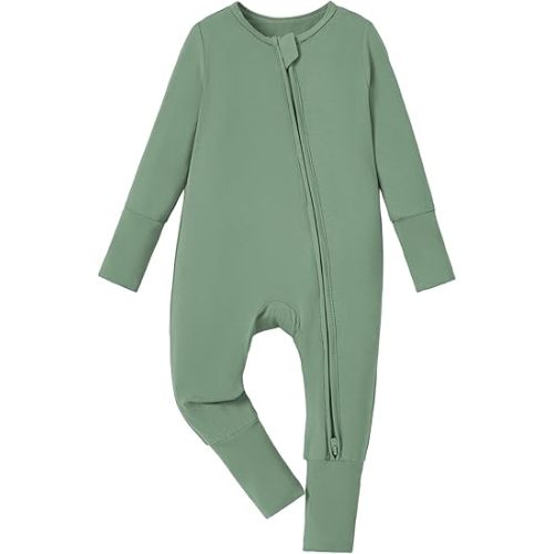 PATPAT Baby Pajama with Bamboo Viscose, Footie Jumpsuit Romper with 2-Way Zipper