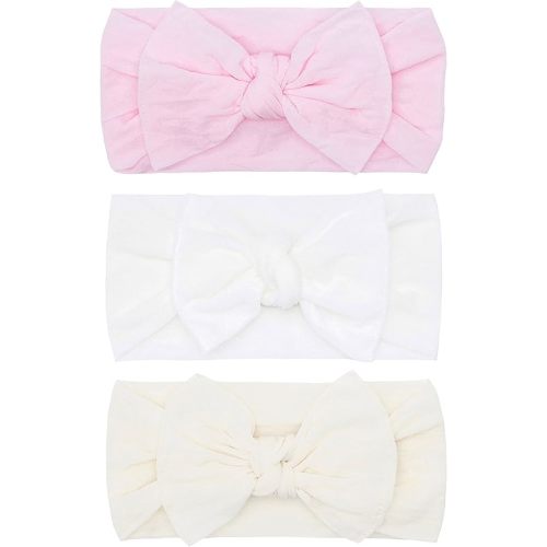 Baby Bling Bows - Newborn to Little Baby Girl Bows, 3PK CLASSIC KNOT Nylon Super Soft Stretchy Toddler Headbands, Perfect Hair Accessories Head Bands for Infant Kids, Made in the USA