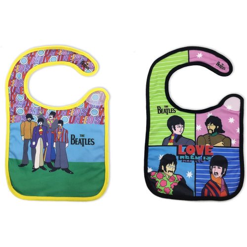 daphyls The Beatles All You Need Is Love Baby Bib 2-Pack Extra Soft, Officially Licensed, Easy Side Closure, Large Size Fits Infant Toddler and Baby