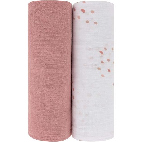 Ely's & Co. Cotton Muslin Swaddle Blanket 2-Pack for Baby Boy or Girl — 100% Cotton Muslin Extra-Large Swaddle Blankets (47” x 47”) Solid Dusty Rose │ Dusty Rose Raindrops