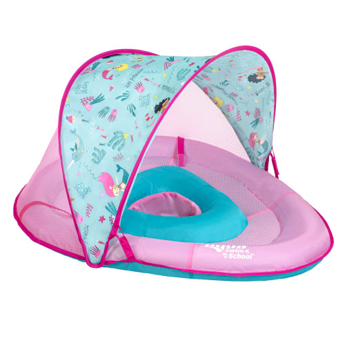 Aqua Swim School Inflatable Toddler Pool Float Boat, Pink Mermaid Design, 2 Toys Included, Grow-with-Me Feature