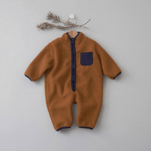 Chocolate Fluffy Fleece Jumpsuit with Patchwork Pocket 6-9mo– Teeny Mini Me