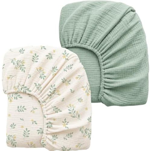 Konssy 2 Pack Muslin Crib Sheets for Baby Boys & Girls, 52" x 28"