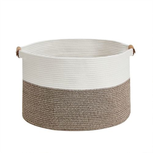 VECELO Woven Storage Basket Decorative Coiled Rope Basket Washable Woven Laundry Basket Round
