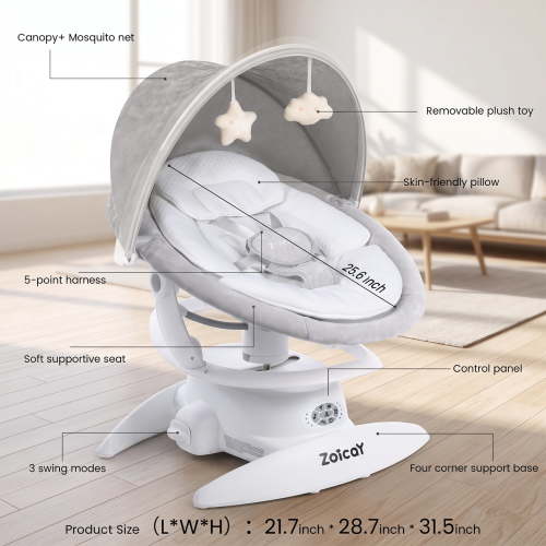 Zoicay, Baby Swing, 12 Melodies and Bluetooth Music, 3-in-1, White
