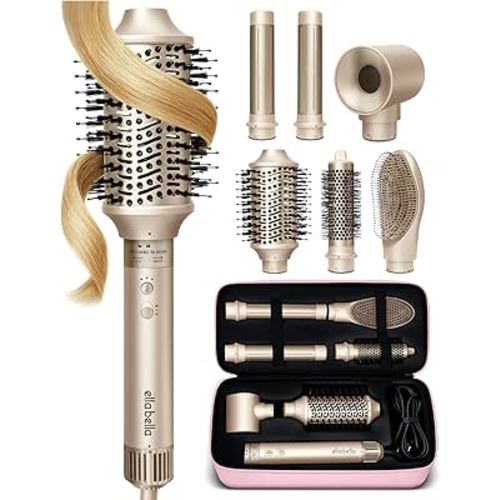 ELLA BELLA® 6 in 1 Professional Hot Air Styler • Powerful Hair Dryer & Straightener Set • Styling Without Heat Damage • Fast Drying Curling Volumizing Straightening • Includes Protective Travel Case