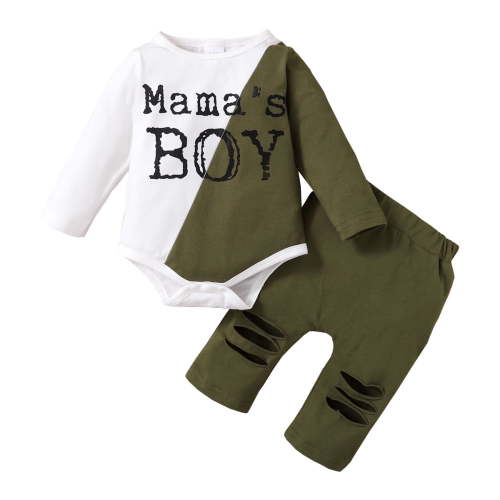 Newborn Baby Boys Clothes 3 Months Boys 2PCS Fall Winter Outfits Set Letter Print Newborn Boys Long Sleeve Top Pants Set Green