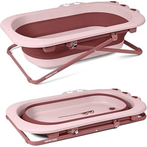 Beberoad Love Bañera plegable para recién nacidos a niños pequeños – Tina portátil y ajustable con diseño antideslizante, bañera que ahorra espacio para viajes y uso doméstico (rosa)