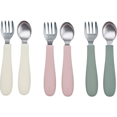 WeeSprout Toddler Utensils, 3 Forks & 3 Spoons, 18/8 Stainless Steel & Food Grade Silicone, Thick Easy-Grip Handles, Perfect Length For New Self Feeders, Gentle On Gums & Teeth, Dishwasher Safe