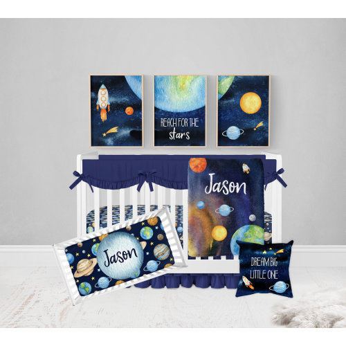 Space Crib Bedding Set, Space Nursery, Baby Boy Crib Bedding, Space Baby Bedding Space Crib Sheet, Moon Crib Personalized Space Baby Blanket