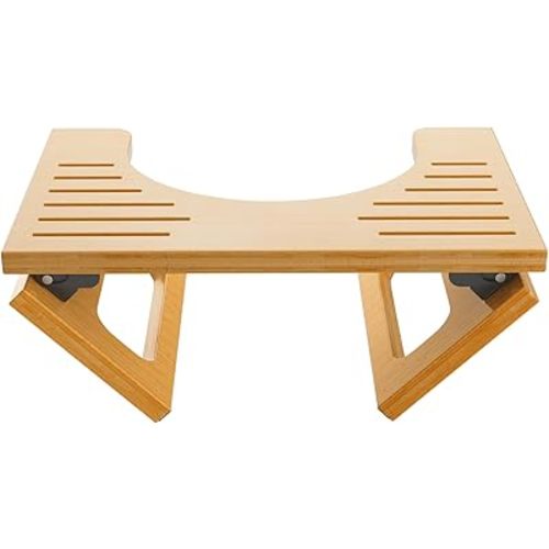 AmazerBath 7 Inches Bamboo Toilet Stool Squat for Adult, Foldable Squatting Potty Stools for Bathroom, 0.79" Thickness Poop Stool with Non-Slip Strip, Space-Saving, No Assembly Required, Natural Color
