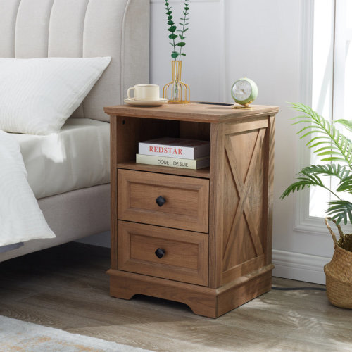 Gracie Oaks 2 Drawer Dresser Nightstand,Drawer Chest Dresser for Bedroom, Wooden Storage Dresser | Wayfair