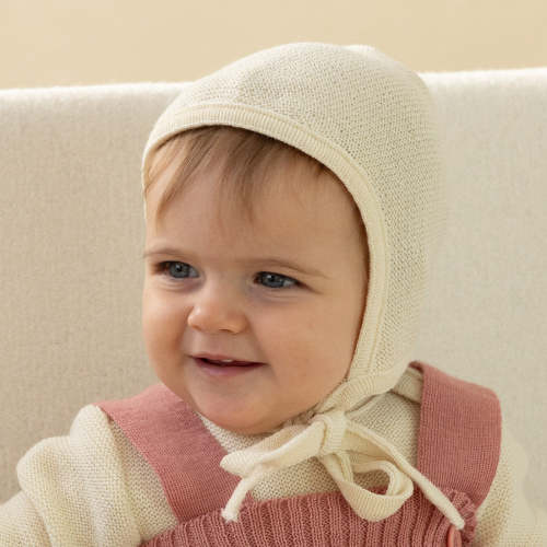 DISANA Knitted Baby Bonnet in Organic Merino Wool – Danish Woolen Delight