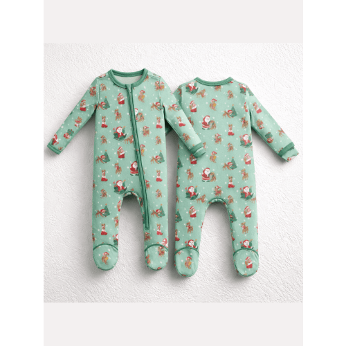 Vintage Reindeer & Santa Unisex - 2 Way Zipper Footie – Posh Tots Children's Boutique