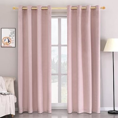 Super Soft Luxury Velvet Curtains for Living Room Light Blocking Velvet Curtain Panels Privacy Grommet Window Drapes for Bedroom/Sliding Glass Door, 2 Panels (Pink, 52W84L)