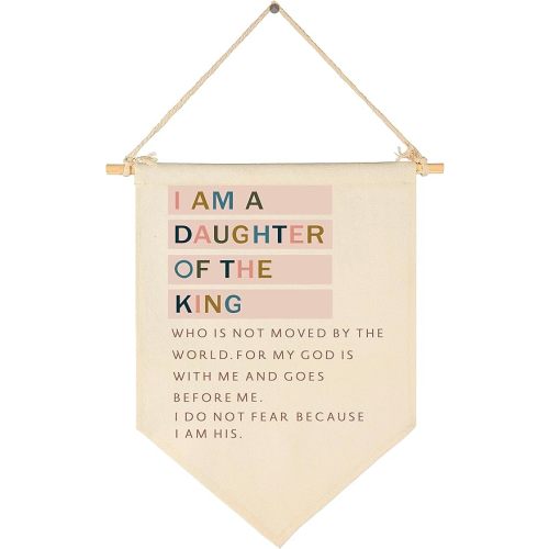 I Am A Daughter Of the King-Inspirational Flag Sign Gift for Baby Newborn Girls Kids-Banner Pennant Wall Decor Gift for Nursery Bedroom Playroom -Baby Gift Shower-New Home Christmas Gift