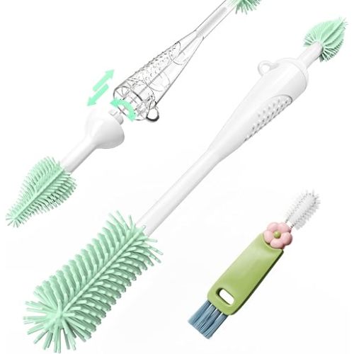 6-in-1 Silicone Baby Bottle Brush Set with Lid & Straw Cleaners | Food-Grade, Scratch-Free Water Bottle Cleaning Kit for Baby Bottles, Tumblers, Cups & Crevices, Ideal for Home & Travel