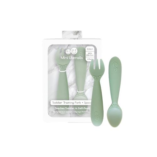 ezpz Mini Utensils (Fork & Spoon in Pewter) - 12 Months+ - Utensils