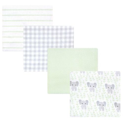 Hudson Baby Cotton Flannel Receiving Blankets 4pk, Leafy Elephant, One Size