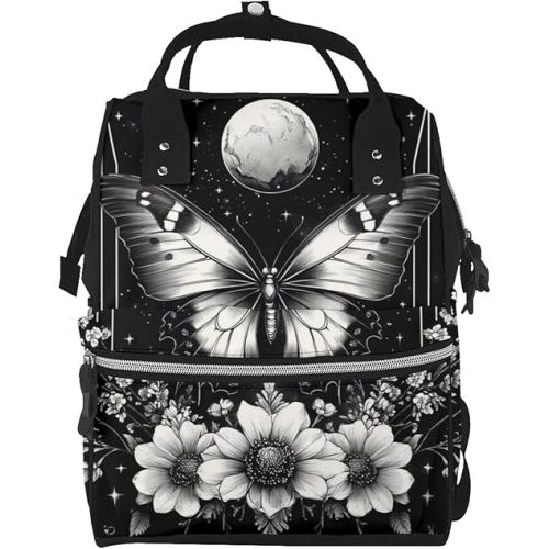 Gothic Butterfly Printed Diaper Bag Backpack Baby Bag Multi Function Baby Changing Bags For Travel