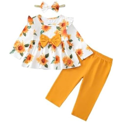 Mioglrie Toddler Baby Girl Clothes Fall Winter Outfits Infant Girl Sweatshirt Top 6 9 12 18 24 Months 2T 3T Pants Set