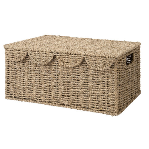StorageWorks Scalloped Edge Wicker Basket with lid, Wicker Storage Basket with Built-in Handles, Handwoven Basket for Décor, Natural Seagrass Wicker Basket for Shelves, Nursery Room | Wayfair